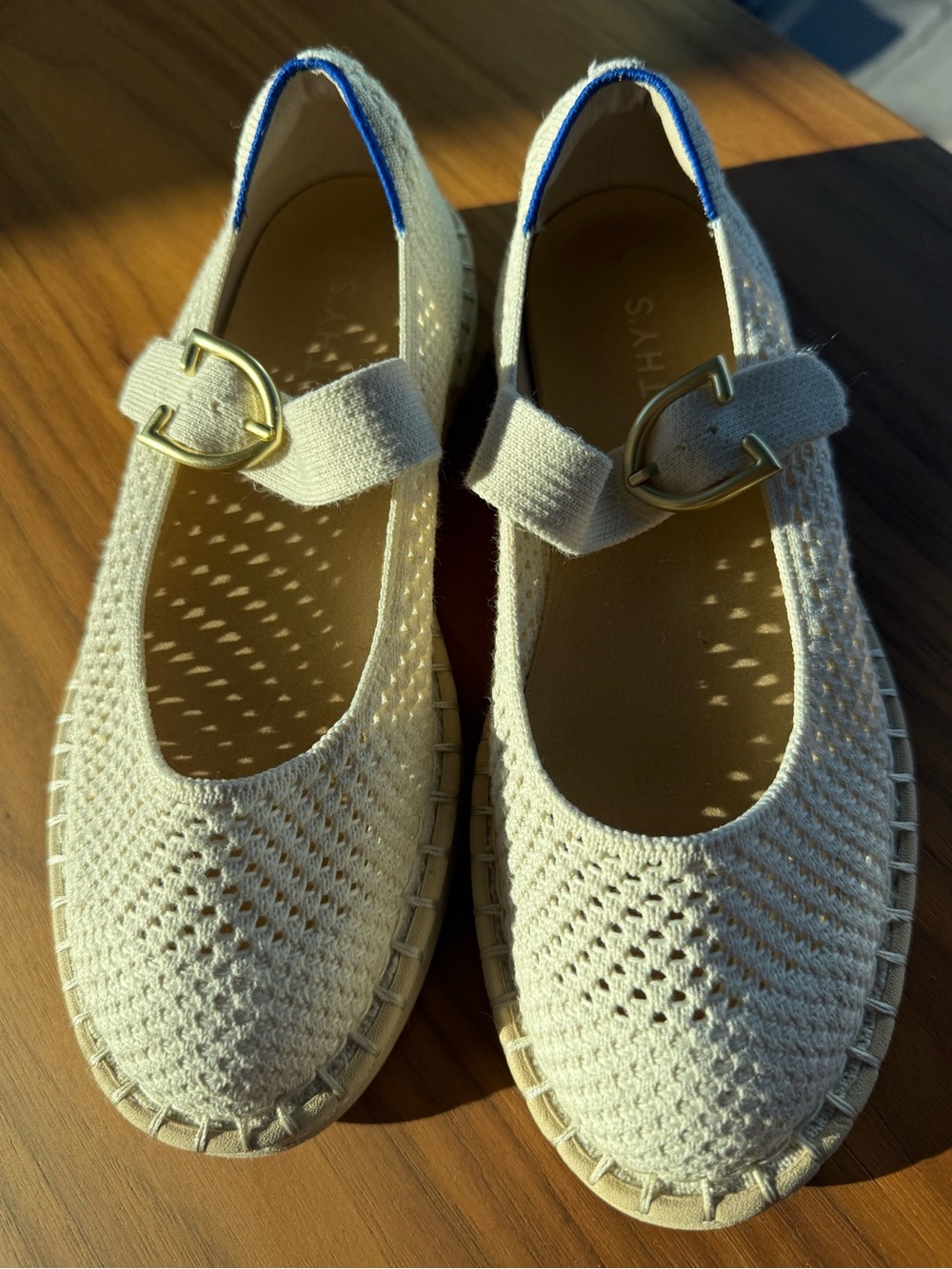 Rothy's The Espadrille Mary Jane Flats Cream Bone Knit Buckle Strap Size 6.5